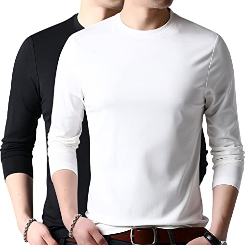 LiKing Camiseta Manga Larga Hombre de Algodón Cuello Redondo Básica 2 Pack 8151 BW S Cover