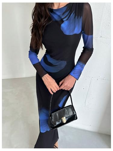Image of Milumia Women's Spring Wedding Guest Dress Floral Long Sleeve Maxi Dresses Cocktail Party