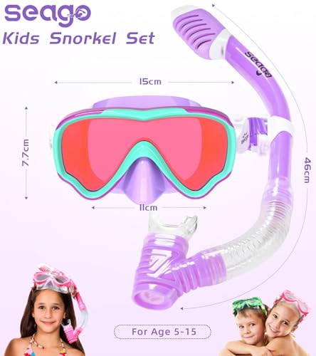 Seago Kids Dry Top Mask Snorkel Set/Gear, Kit de Buceo Antivaho y Antifugas para Niños miniatura 7