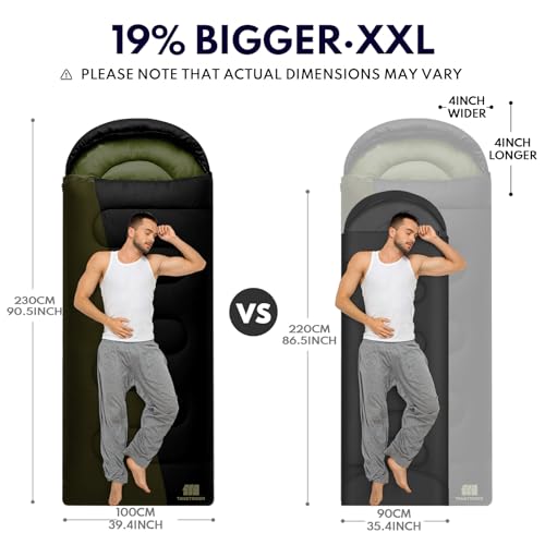TANSTRIDER 0 Degree XXL Sleeping Bags for Adults Warm Weather,Camping Sleeping Bag with Compression Sack for Winter Hiking, Hunting,Traveling