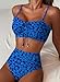 Herseas 2 Piece High Cut Bikini Sets Drawstring Front Ruched Top Sweetheart Neck Swimsuit Ruffle Trim Adjustable Straps 2 Piece Bathing Suit Fashionable Swim Outfits Navy Blue Floral Medium