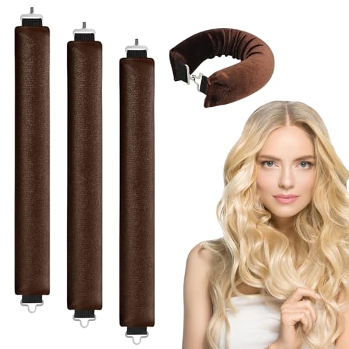 3 rulos sin calor, rizos Overnight Curls, DIY Heatless Curls Band, Overnight Blowout sin calor, barras flexibles con ganchos, rizador de pelo sin calor, para todo tipo de cabello (color café)