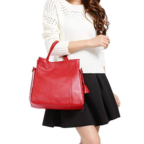 Red Leather Handbag ，Women Briefcase Laptop Tote Bag Vintage Leather Handbags Shoulder Work Purses (Color : A)3