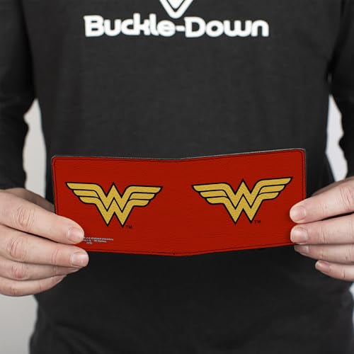 Buckle-Down Men's PU Bifold Wallet-Wonder Woman Logo Red/Black/Gold, Multicolor, 4.0" x 3.5"4
