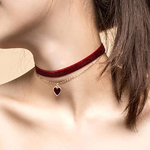 Red Choker Necklace For Women Teen Girls Love Heart Adjustable Choker Gothic Collar Velvet Chocker Pendant Necklaces #TOP4