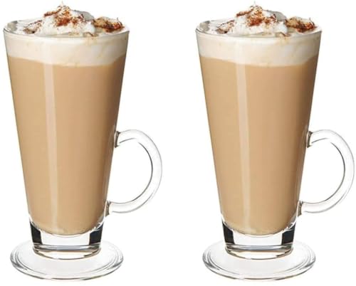 Image of 350 ML Glass Coffee Mug Set, with Convenient Handle, Tea Glasses for Hot /Cold Beverages, Thermal Shock Resistant, Tempered Glass, Mugs for Cappuccino Pack of 2 (PN - 05, 2 Count (Pack of 1))