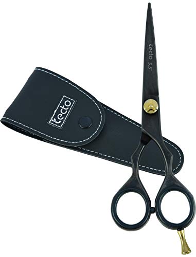 Professional Hairdressing scissors/Barber scissors/Hair cutting scissors with adjustable tension nut & Razor sharp blades colour black size 5.5" packed in leather case.