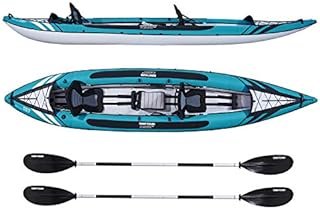 Driftsun Almanor 146 Two Adult Plus one Child Inflatable Recreational Touring Kayak with EVA Padded Seats with High Back Support, Includes Paddles, Pump, Child Seat