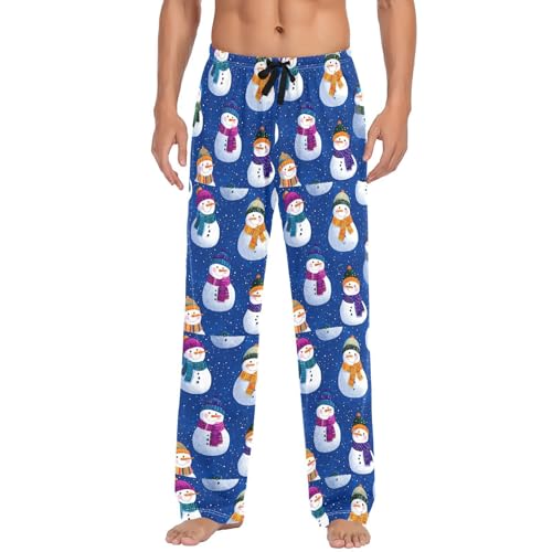 Christmas Snowmans Men's Pajamas Pants Cotton Sleep Bottoms Pants Lounge Sleepwear - S2