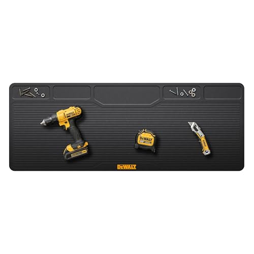 DEWALT Workbench Mat 18x48 in Heavy Duty 3mm Silicone Work Bench Mat with SAE & Metric Rulers Oil Heat Chemical Resistant Non-Slip Grip Built-in Parts Slots Workbench Protector Mat Black