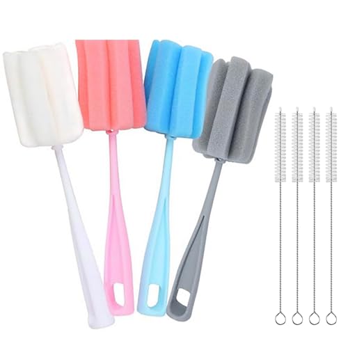 Image of 8PCS Bottle Brush Sponge Cup Brush with Straw Brushes Long Handle Cleaner Brush for Baby Bottle Glasswares Mugs Cups Kitchen Clean (4 Bottle Brushes + 4 Straw Brushes)