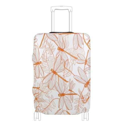 Joisal Painting Luggage Covers for Suitcase Protector Baggage Orange Dragonflies Beige White Travel Luggage Accessories, XL, Fits 29-32 Inch Case