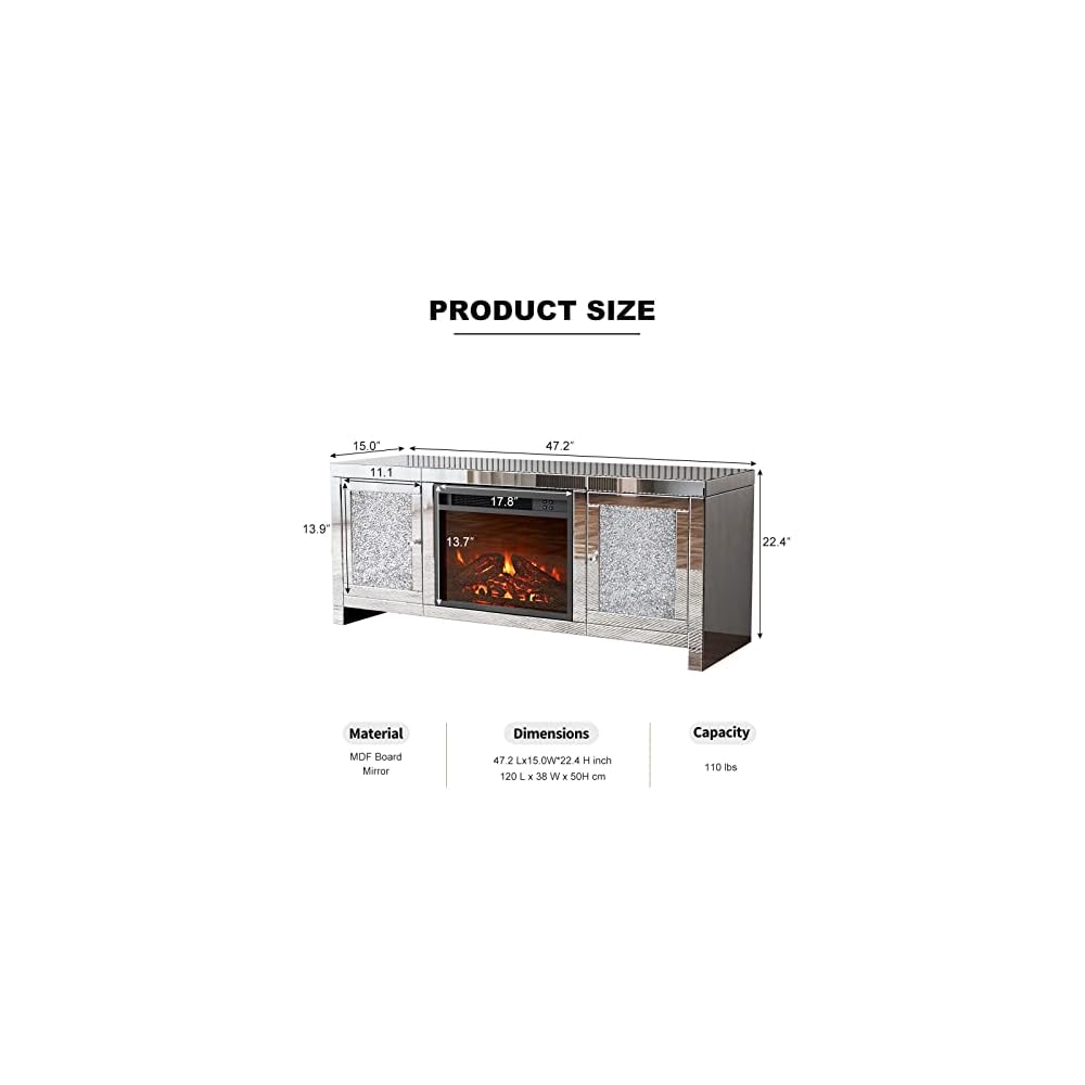 Buy IKIFLY Mirrored Fireplace TV Stand, Mirrored Media Entertainment