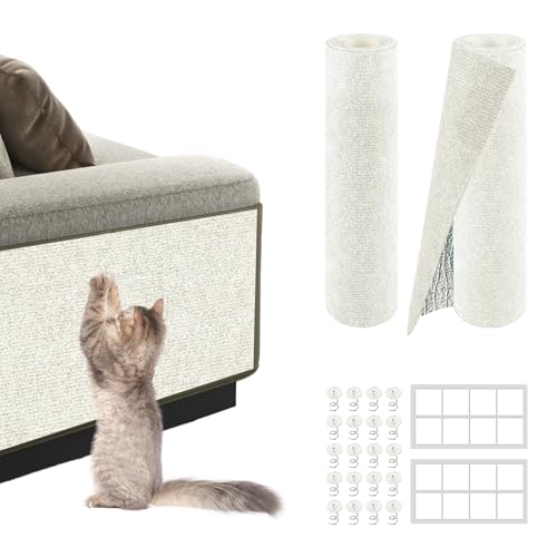 2Pack Total 78.7"x15.8" Cat Scratch Mat for Cat Couch Furniture and Wall Protector | Trimmable Self-Adhesive Carpet Climb Cat Scratcher for Covering Cat Tower and Replacement Pads (Off White)