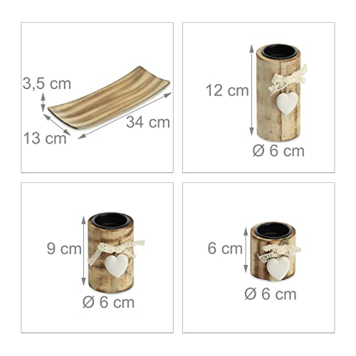 Relaxdays Porte-Bougies en lot avec Plateau et Pierres, 34 cm de Longueur, 3 bougeoirs, décoration Table Salon, Marron – Image 5