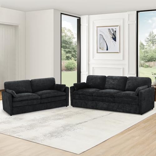 Lesofair 2 Pieces Chenille Upholstered Sofa Set w/Thicker Cushions, Black — view 5
