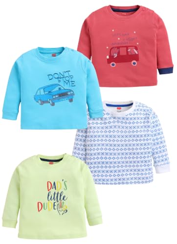 Image of LuvLap Baby Boys Regular Fit 100% Cotton Full Sleeves Boys T-Shirt Set Pack of 4