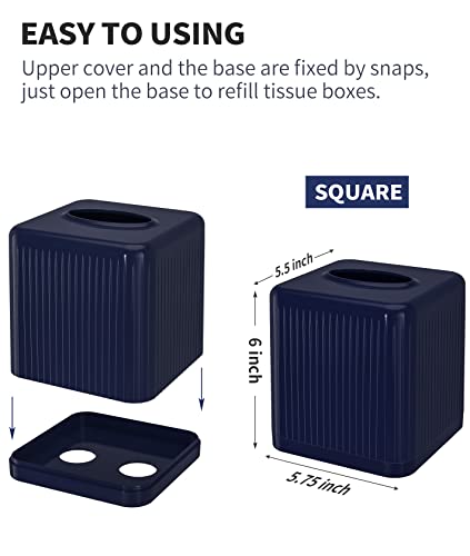 Livelab Tissue Box Cover With Base, Square Plastic Tissue Box Holder Decorative Tissue Cover Modern Cube Facial Tissue Dispenser For Bathroom Vanity Countertop, Living Room, Bedroom, Office -Navy Blue #TOP5