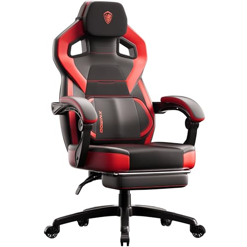 Dowinx PU Leather Gaming Chair with Footrest, Large and High Ergonomic with Lumbar Support Wide Computer Chair for Heavy Persons, Black Red