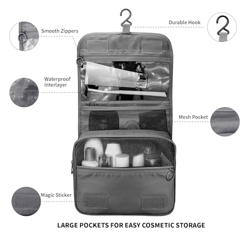 Image of Lcsmaokin Large Capacity Toiletry Bag Travel Bag with Hanging Hook for Men and Women Waterproof Travel Cosmetic Bag Bathroom Storage Bag for Brushes Set, Full-Sized Shampoo, Toiletries, Accessories,