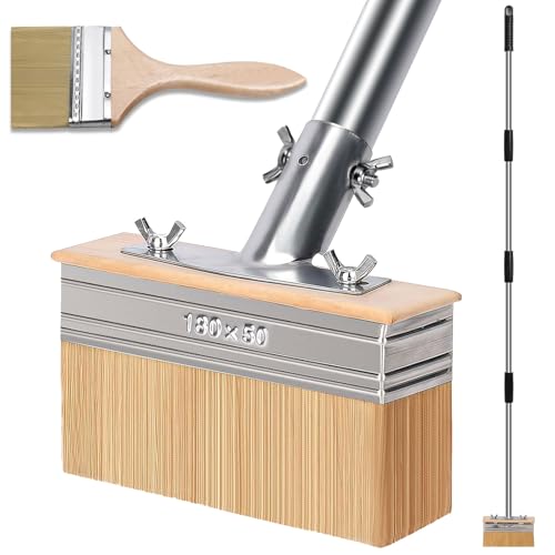 Ezkamfort 7 Decking Paint Brush Deck Stain Applicator with 64Long Handle,3 Paint Brush Included,Block Staining Brushes for Woodstains,Decking Paints Stains,Deck Coatings,Fence Wall Furniture