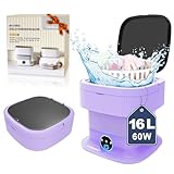 16L Portable Washing Machine,Mini Washer and Dryer Combo with Foldable Design, Small Folding Washing Machine with 3 Cleaning Modes for Travel,Apartment（Purple)