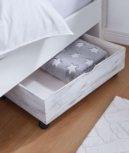 Dekoleidenschaft Tiroir de lit shabby avec roulettes, blanc, tiroir de lit