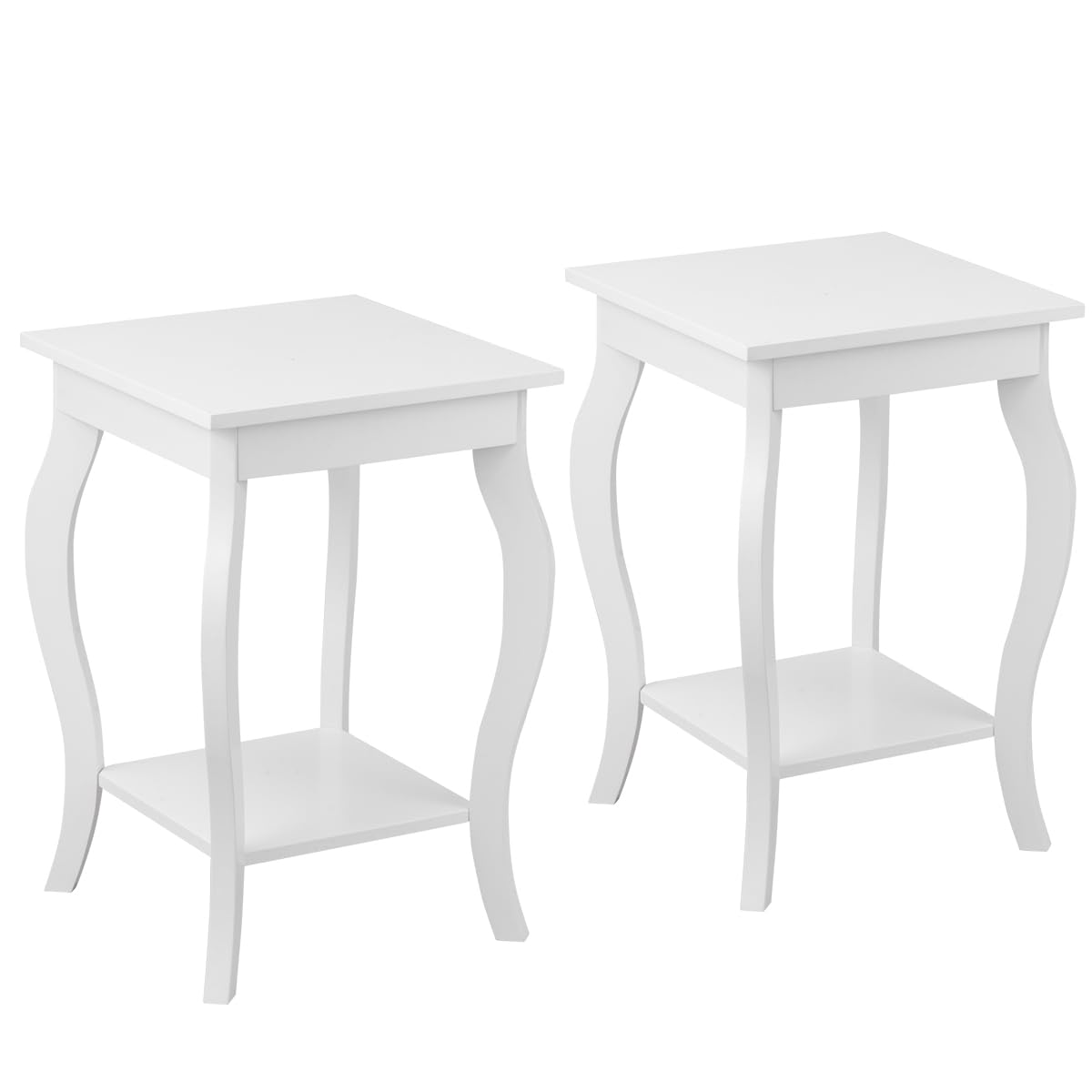 COSTWAY Sofa Side Table, 2-Tier Wooden Nightstand Bedside End Table with Open Storage Shelves, Modern Narrow Accent Tea Table for Living Room, Bedroom and Office, 40 x 40 x 60cm (2, White)