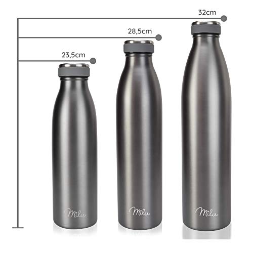 Milu Termo Botella de Agua 500ml, 750ml, 1l - Acero Inoxidable - Aislamiento de Vacío de Doble Pared - Libre BPA (Gris… - Imagen 7