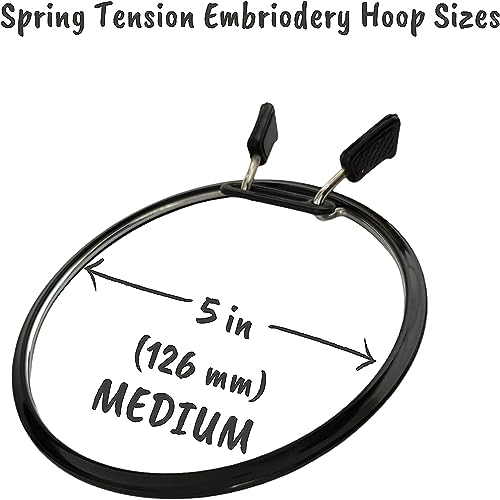 Image of Nurge Metal Embroidery Hoops - Premium Spring Tension Embroidery Hoop for Cross Stitch - Durable Ring with Quick Release Safety Clip - Ideal for Crafters,Beginners & Professionals - Black - Medium