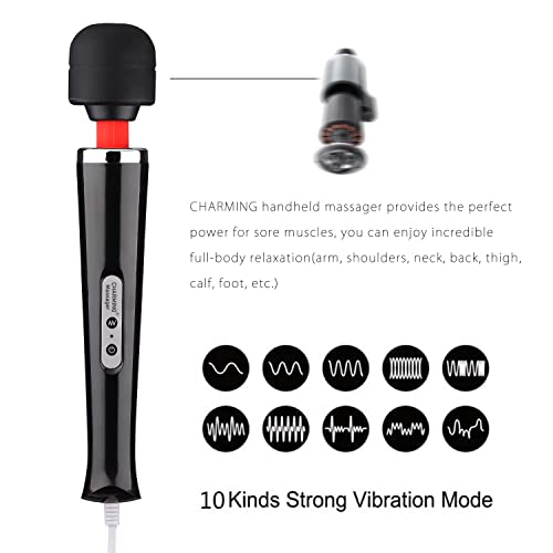 Image of CHARMING Wired Powerful Handheld Massager with Strong 10 Vibrations Back Massage, Personal Therapy Massager for Sports Recovery, Muscle Aches, Full Body Pain (Black)