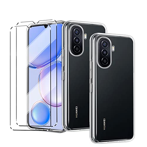 HuiYouMY [4 in 1] para Huawei Nova Y71 Funda Cristal Templado - Transparente Carcasa y Cristales Protector de Pantalla TPU Silicona Suave Gel Caja Cover Tapa Caso Carcasa Cubierta -Clear