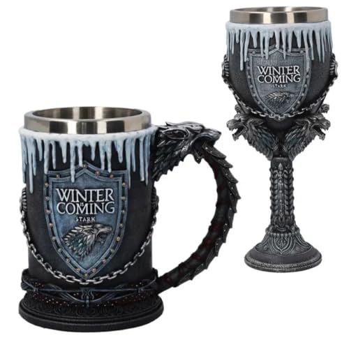 Image of 3D Mug Double Wall Stainless Steel Resin Coffee Beer Mugs Game of Thrones (Mug and Goblet Set Pack of 02)