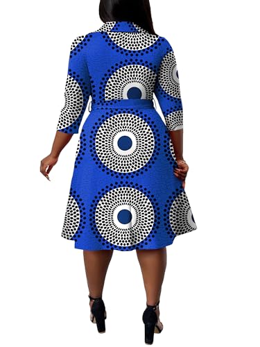 Image of FANDEE Plus Size Midi Dress for Women - Printing Summer Dresses for Wedding Guest Cocktail Party 3 /4 Sleeve V Neck(L-5XL)