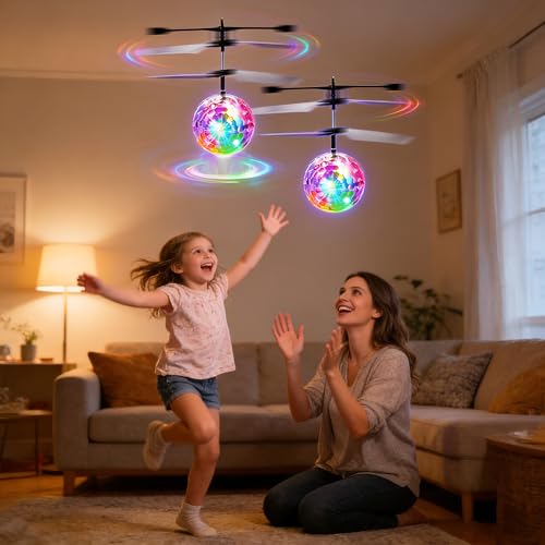 XUBX 2 Stück RC Fliegender Ball Kinder Spielzeug, Ferngesteuerte Helikopter, Mini Drohne für Kinder Flying Orb Ball Flugzeug, LED RC Flugzeug Helikopter mit Handsensor Infrarot, Mini Hubschrauber