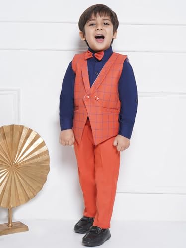 Image of AJ DEZINES Kids Cotton Blend Checkered Clothing Suit Set For Boys With Waist Coat