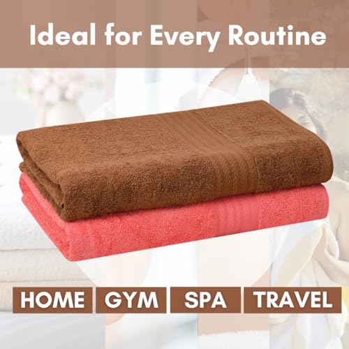Image of Mafatlal Joy Bath Towel Combo - Pack of 2 | 58 x 29 inch Large Size | Soft & Quick Dry | 450 GSM | Bronze N Pink | Towels for Bath Large Size Combo