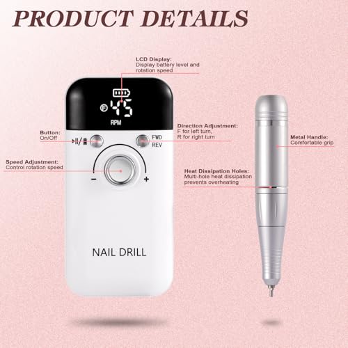 Taladro Eléctrico para Uñas Profesional 45000 RPM miniatura 5
