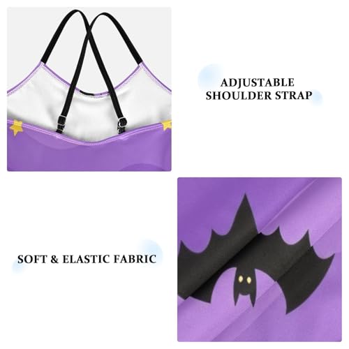 Kids Swim Suits Beach Apparel 3-10 Y with Adjustable Shoulder Strap, Black Bats Wavy Purple Yellow Stars3