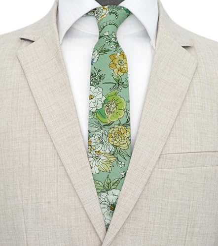 Image of BELLUNO Men's Cotton Floral Skinny Tie, 2.5 inch Width, with Gift Box