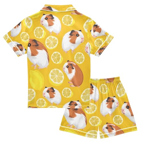 ALAZA Cute Guinea Pig Lemon Pajamas Satin Pajama Set Short Sleeve Button Down Sleepwear2