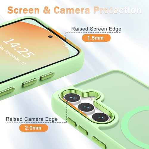 Image of YENAPOON for Samsung Galaxy S25 Case, Matte Magnetic Phone Case with 1 Screen Protector, Support for Magsafe, Translucent Frosted Shockproof Protective Cover for Samsung Galaxy S25, Mint Green | Matte