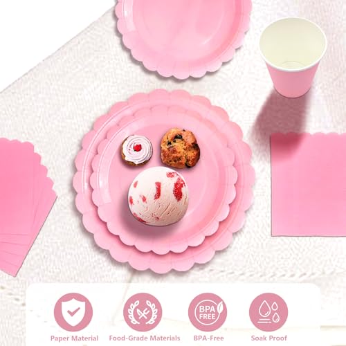 Miniatura 3 de Pyaili 96 Piezas Rosa Claro Vajilla Fiesta Cumpleaños, Platos Y Vaso Cumpleaños Infantil, Set De Party Decoración Platos Servilletas Para Navidad, Barbacoas, Fiestas -24 Invitado