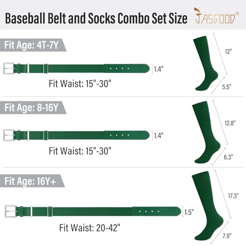 Image of Baseball Socks and Belt for Youth Adult Softball Socks Combo Elastic Waist Belt for Men Kids Boys Girls Women JASGOOD