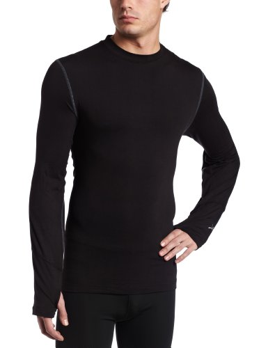 Terramar Men's Thermolator Climasense 4-Way Stretch Brushed Crew Neck Top, Black/Pewter, Large (42"-44")