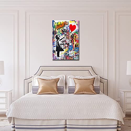 Graffiti Canvas Wall Art - Graffiti Wall Art, Colorful Balloon Girl Poster Pictures For Room Decor Gift, Street Art Canvas Graffiti, Modern Pop Framed Artwork For Home Wall Decoration (12X18 Inches) #TOP1