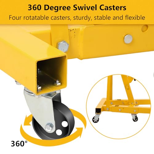 Image of 2 Ton Hydraulic Engine Hoist, Heavy Duty Shop Crane with 6 Swivel Casters & Adjustable Cherry Picker Boom, Hydraulic Pump Hoist for Garage Workshop Truck SUV Engines, Yellow