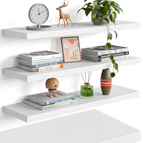 YUFLINX 23’’White Floating Shelves for Wall,Rustic Wood Shelf for Room
