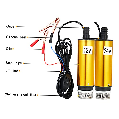 Hlily Bomba submersível /24V para bombeamento de óleo diesel água 51mm óleo de água bomba de transfe