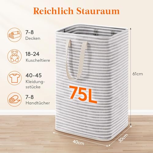 Lifewit 75L Wäschekorb, Großer Wäschesammler, Faltbare Wäschebox, Wasserdichter Wäschesortierer, Aufbewahrungsbox mit Griffen für Kleidung, Handtücher, Spielzeug, Grau 2
